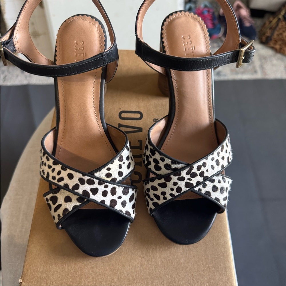 Crevo Black and White Heels with Spotted Pattern